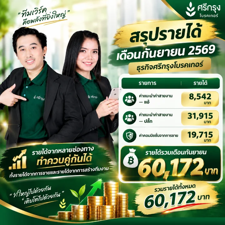 รายได้ ค่าแนะนำสายงานและค่าคอม ทำงานออนไลน์อยู่บ้าน ของเดือน กันยายน  2569